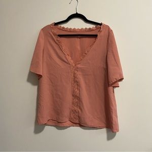 SHEIN - Peach Lace Trim Blouse